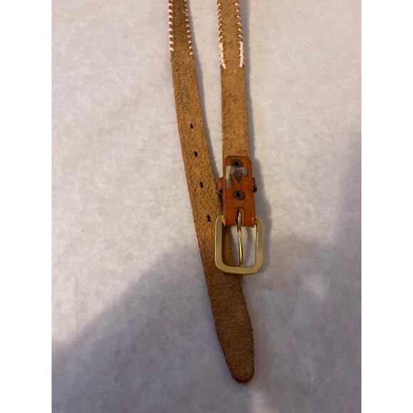 Vintage Brown Leather Beaded Native American Belt SZ 30 Gold 1.5 in Buckle - Picture 4 of 6